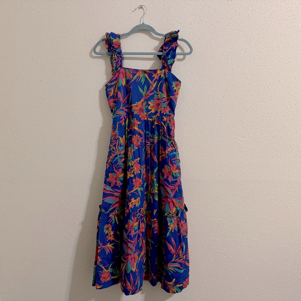 J Crew Square Neck Smocked MIDI Dress in Floral Multicolor / Size 2